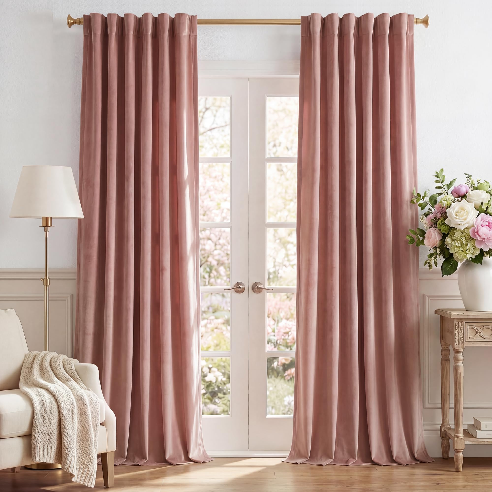 StangH Dusty Pink Velvet Curtains 120 inches Extra Long Privacy Window Drapes for Living Room Bedroom, Backdrop Curtains for Birthday Party/Baby Kids, W52 x L120, 2 Panels — image 1