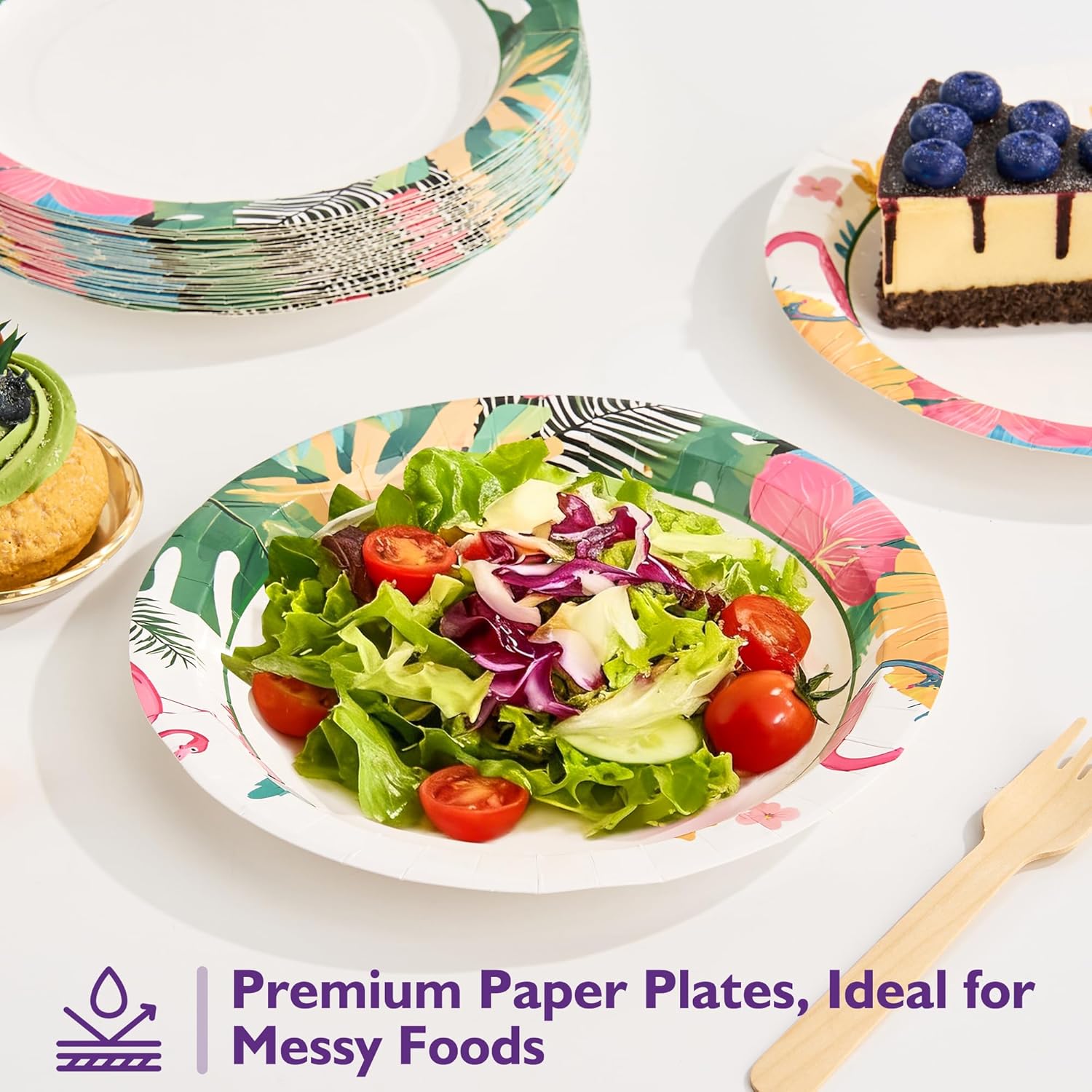 Disposable Paper Plates 8.5 Inch 300 Count, Soak Proof and Cut Resistant Floral Design Heavy Duty Paper Plates Bulk for Parties, Picnics, Camping, and Everyday Meals