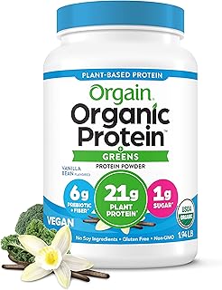 Orgain Organic Vegan Protein Powder + Greens, Vanilla Bean - 21g Plant Based Protein, Gluten Free, Dairy Free, Lactose Fre...