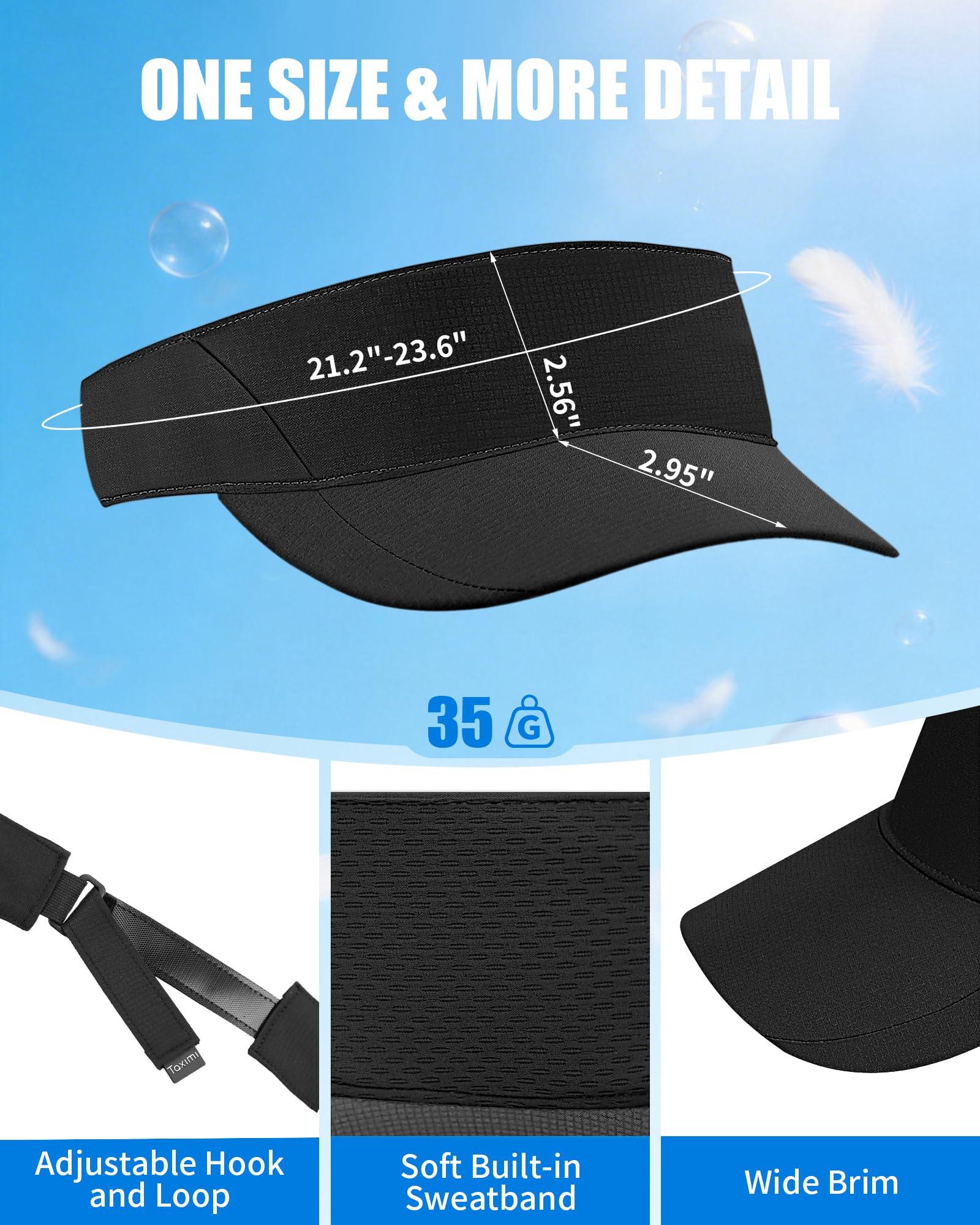 Taximi Sports Sun Visor Hats for Women Men, Adjustable Breathable Cooling Athletic Visors for Tennis Golf Running Pickleball — view 4