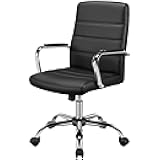 Managerial Executive Chairs Office Task Chair Mid-Back PU Leather Ergonomic Computer Desk Chair w/Lumbar Support Swivel Wheels Thick Padding Seat for Home Office, Black