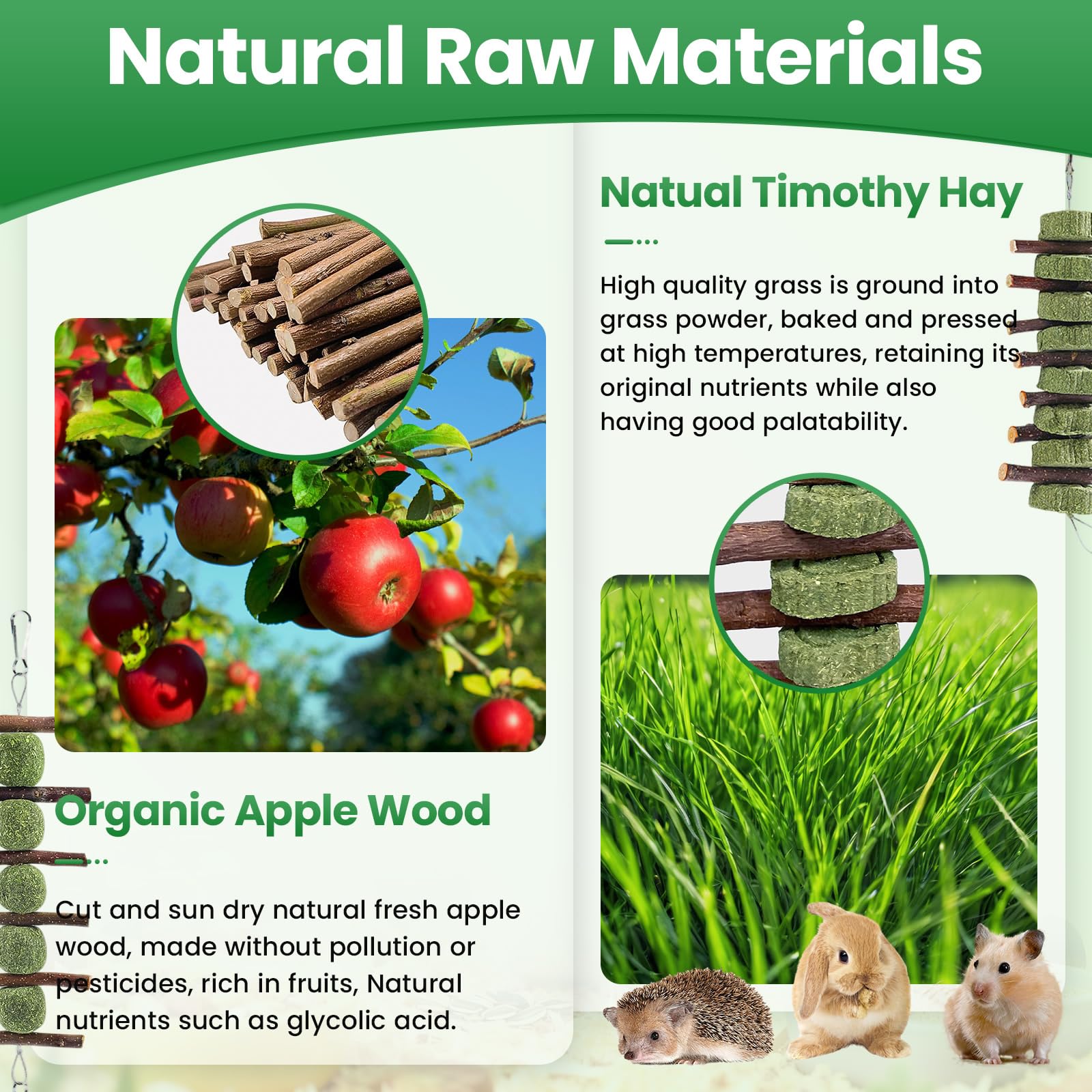 Rabbit Chew Toys Natural Guinea Pig Toys Timothy Hay Hanging Toys Guinea Pig/Hamster/Bunny Chew Toys for Teeth Grinding (2-Piece Set) - 3