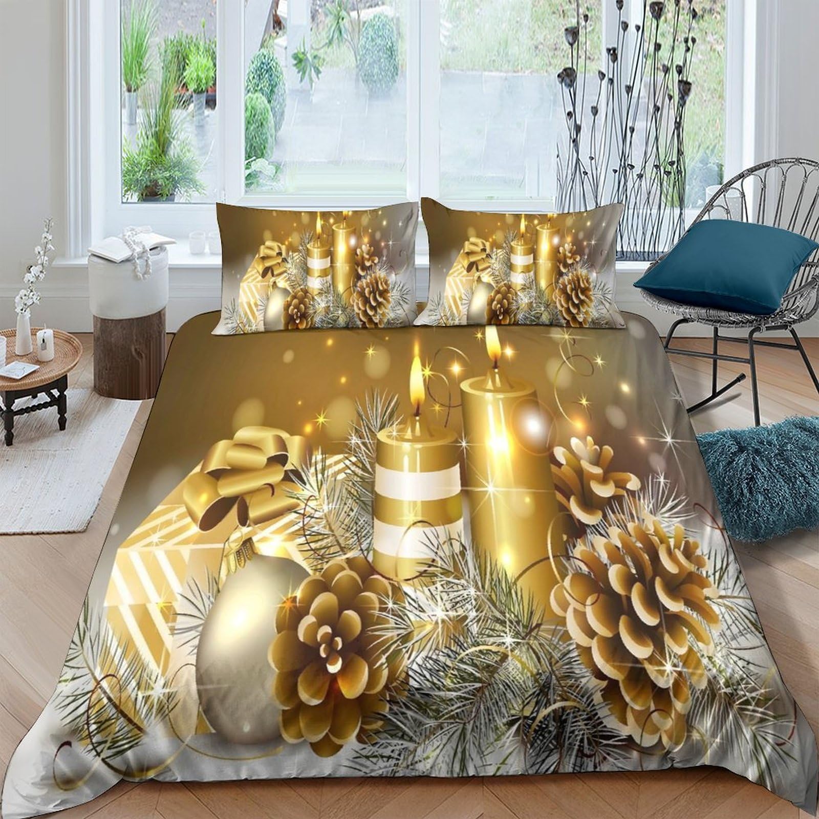 Ctjqhvkz Style-7 3D Printed Golden Candle Pinecone Fitted Sheet Microfiber Bed Cover For Bedroom Dorm Home Decor Single（135X200cm）