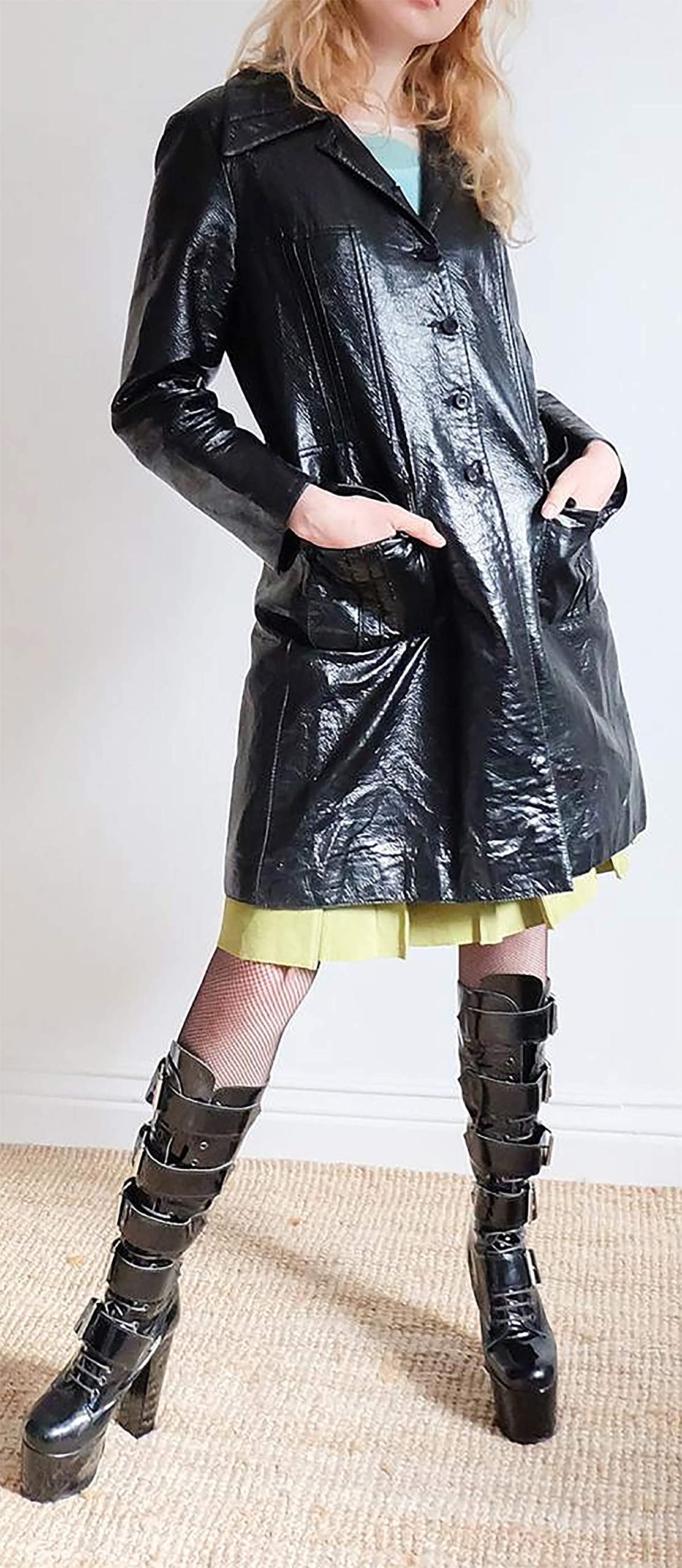 Damen Mode Outdoor Kleidung Vintage Schwarz Wetlook PVC Kurze Jacke Gr. 50, Schwarz – PVC-Jacken für Damen