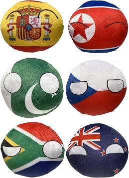 6PC Countryballs Plushies - Soft & Educational National Character Toys. Your Collection of Countryball and Polandball Plushies. 7ZA-NZ-CZ-NK-ES-PK