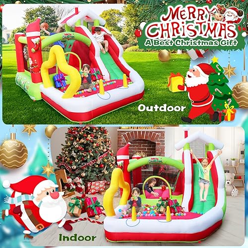 Miniatura 5 de HUMEHA Casa inflable de rebote con soplador para niños al aire libre en interiores, castillo animoso de salto 7 en 1 con tobogán, pozo de bolas,