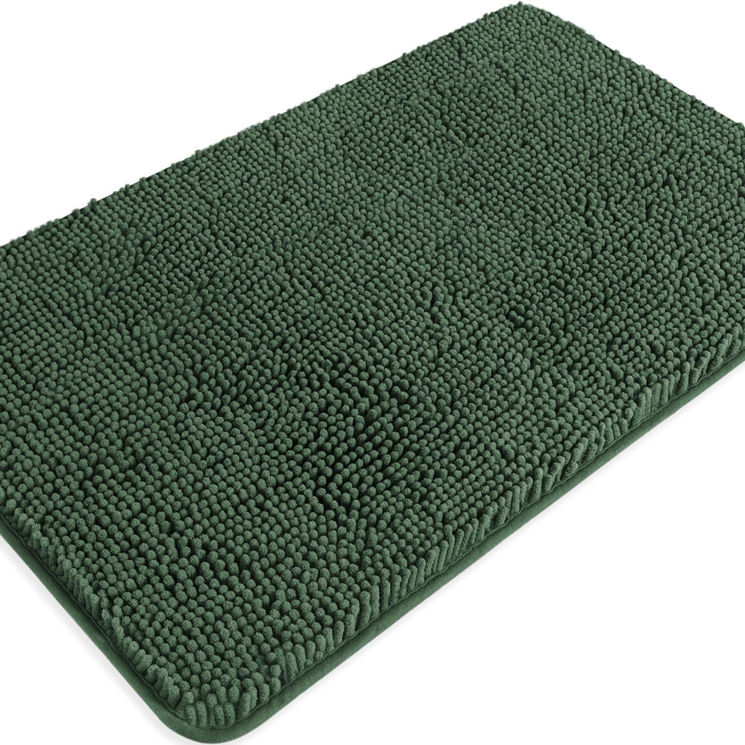 PureSwan Hunter Green Bathroom Rugs – Absorbent and Washable Bath Mat, Non-Slip, Thick Soft Chenille Bath Rugs for Bathroom Floor, Shower, Sink - 20" x 32"