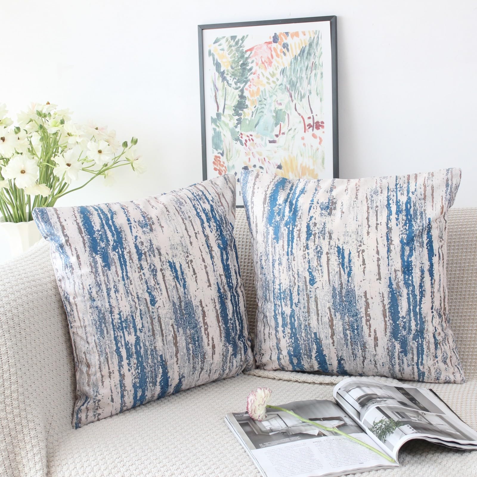 NIULAA Velvet Blue Cushion Covers 18x18 Double Sided Vintage Cushion Cover 45cm x 45cm Set of 2 Soft Art Deco Pillow Cases Abstract Decorative Pillows for Bed Sofa Living Room - Image 2