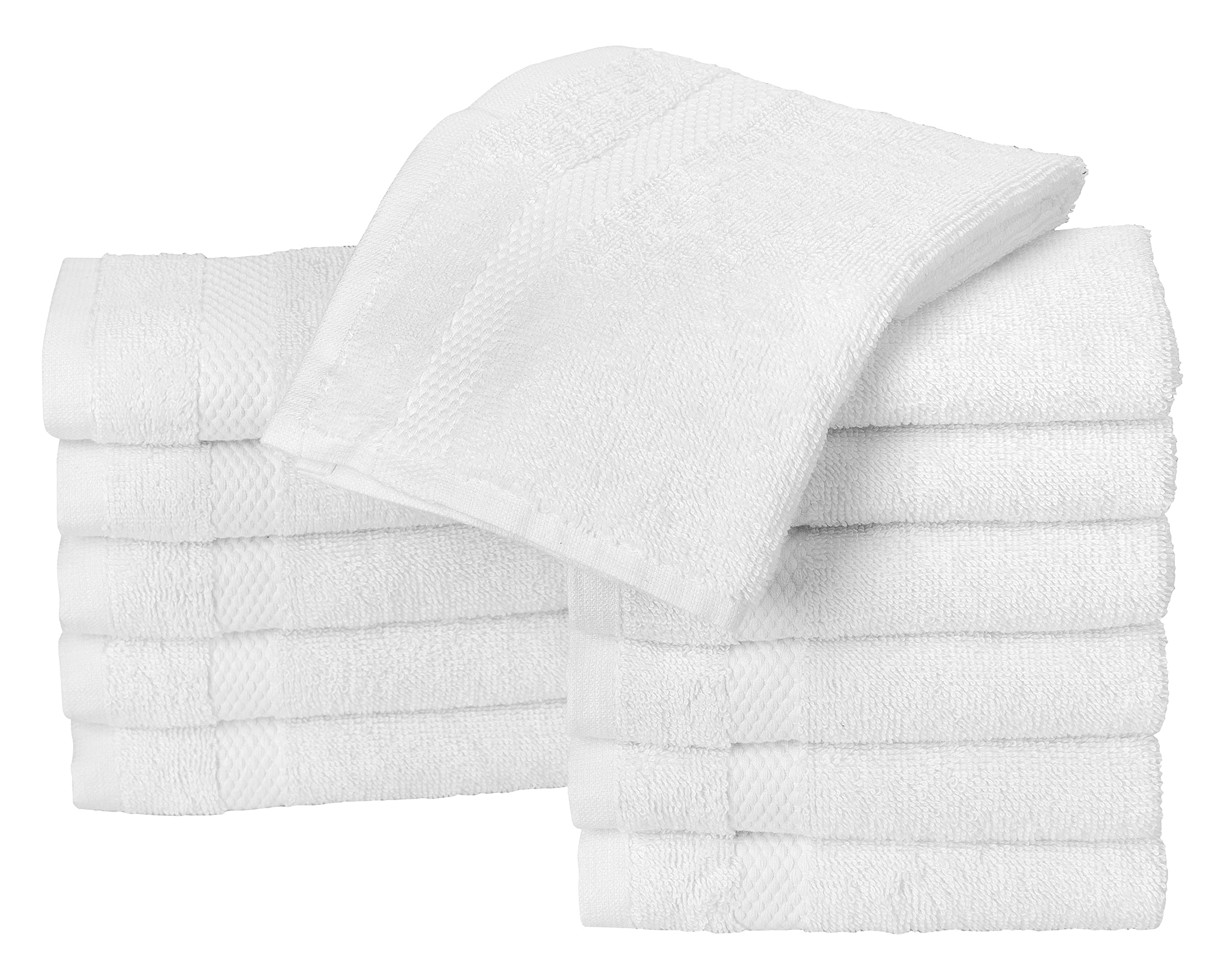 La Maison 100% Egyptian Cotton 600GSM Superior Pack of 12 Face Cloth Flannel Washcloth Towel Set Super Soft Everyday Use (White)