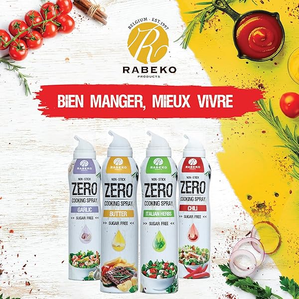 Rabeko Zero spray para cocinar bajo en calorías | HIERBAS ITALIANAS | 800 raciones, 2 kcal por pulverización | Spray para freír, asar y hornear | sin aditivos, sin azúcar|sin gluten 2 x 200ml - 4