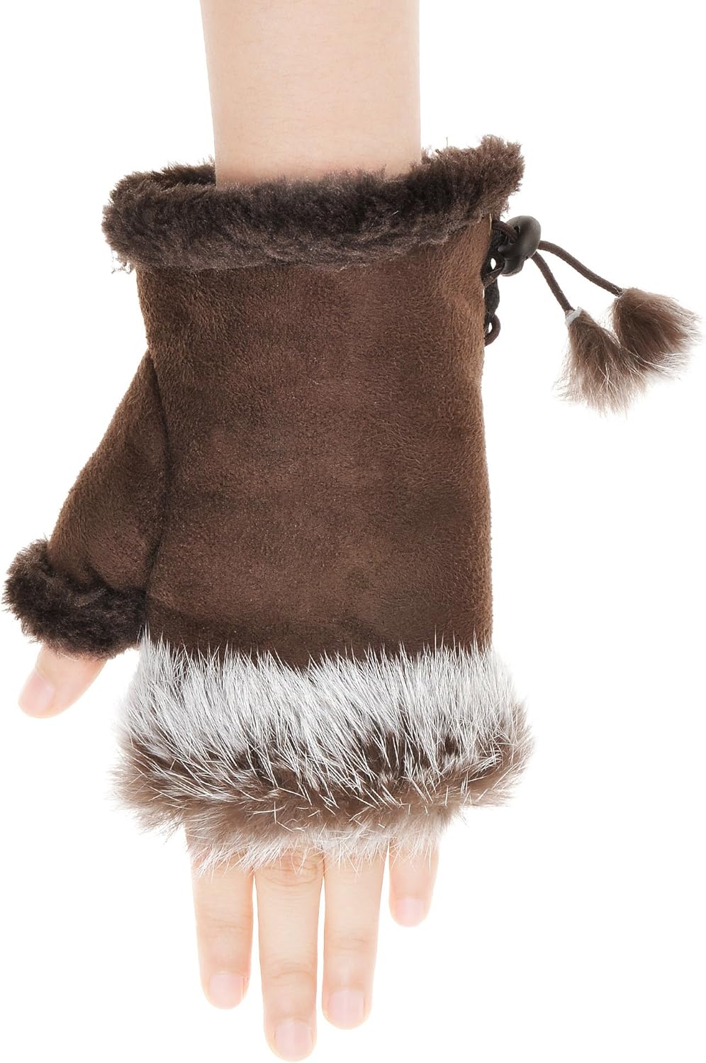 ZLYC Women Teen Classic Winter Warm Rabbit Fur Hands Wrist Fingerless Gloves Mittens - Image 4