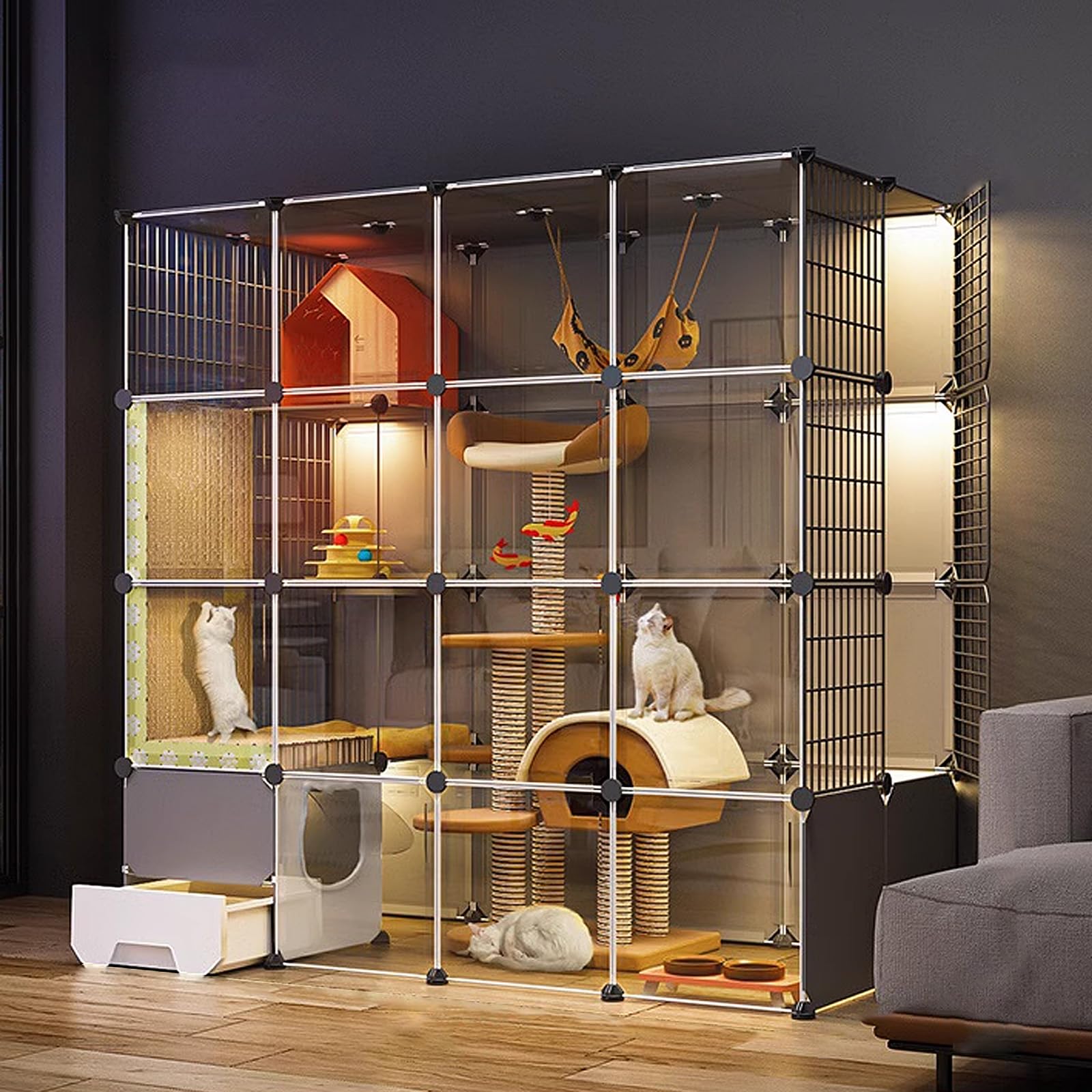 asdchZen Indoor/Outdoor Cat Cage,Cat Cage With Litter Box,Pet Playpen For Cats,Transparent Design,S For Cats Easy To Clean,Package B,110 * 75 * 109Cm,Package B-145 * 75 * 145CM