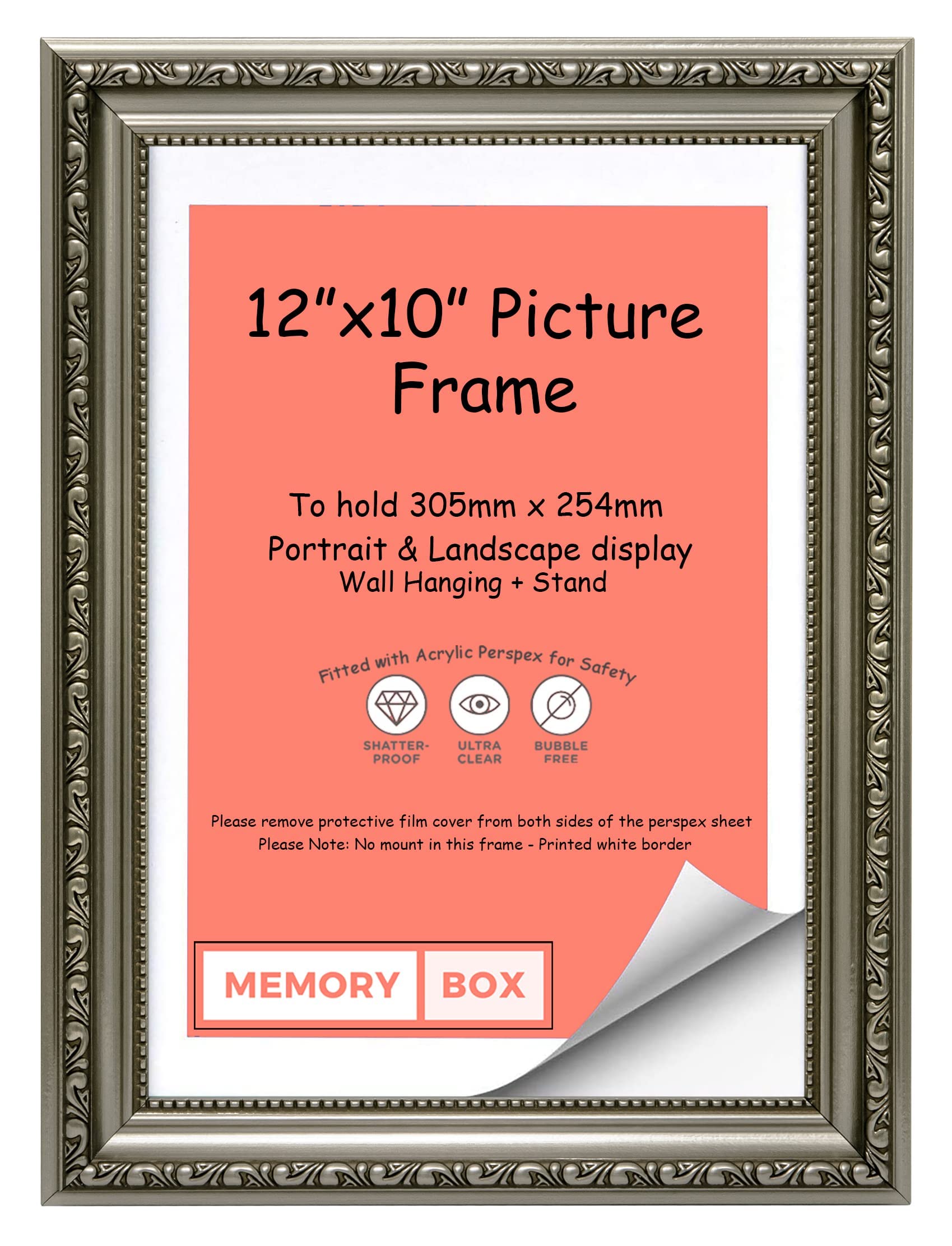 Memory Box Ornate Shabby Chic Picture/Photo/Poster frame with Real Glass - (30.5 x 25.4cm) Gun Metal 12" x 10"
