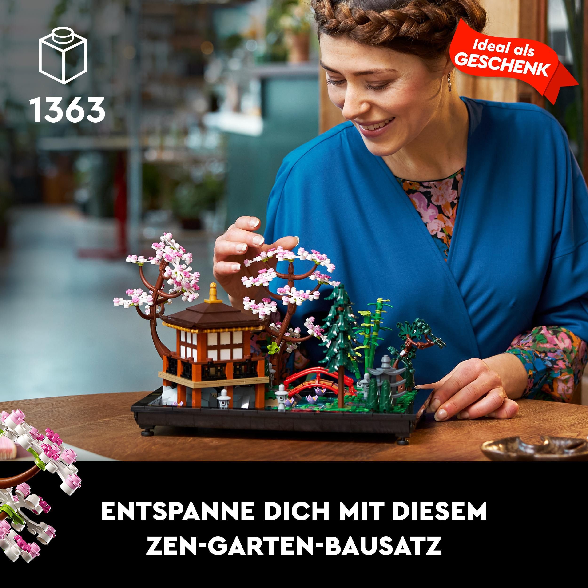 LEGO Icons Garten der Stille - Modell zum Bauen und Ausstellen - Japanische Oase mit Pavillon, Brücke, Koi-Karpfen, Lotusblumen, Bäumen - DIY Deko - Geschenk für Frauen und Männer - 10315