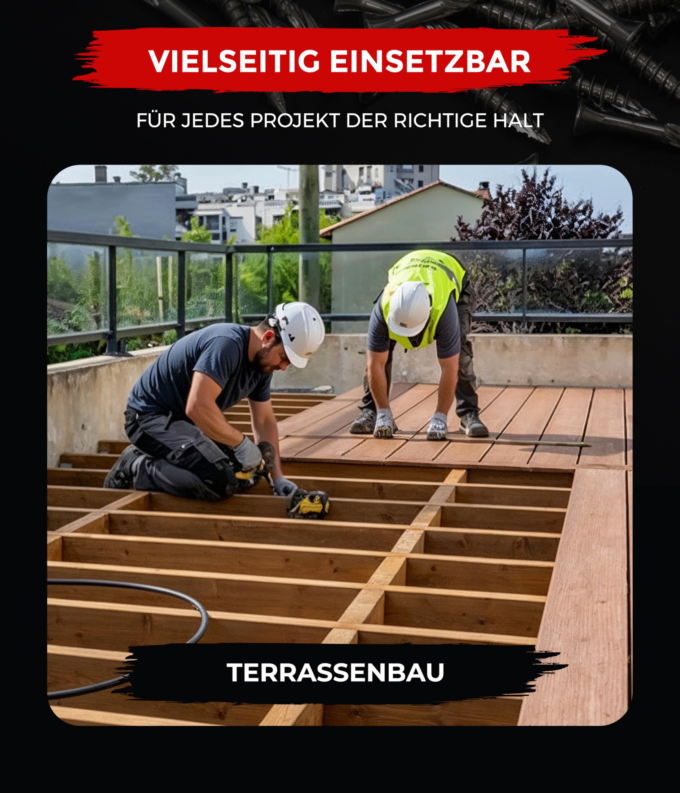 SCREW REBEL Terrassenschraube ST-FIX Edelstahl C1 5,0 x 60mm - 500 Stück inklusive S2-Bit, TX 25, Zier-Senkkopf, Schaftfräser, Sägezahn Gewindeschliff, Cutspitze, Dielenschraube gewachst