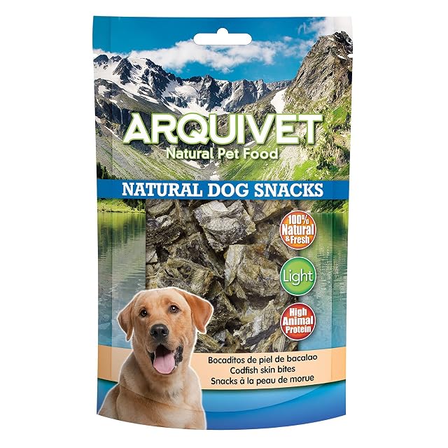 Arquivet Pack 12 Unidades Snack Bocaditos de Piel de Bacalao 70 gr - Natural Dog Snacks - 100% Natural