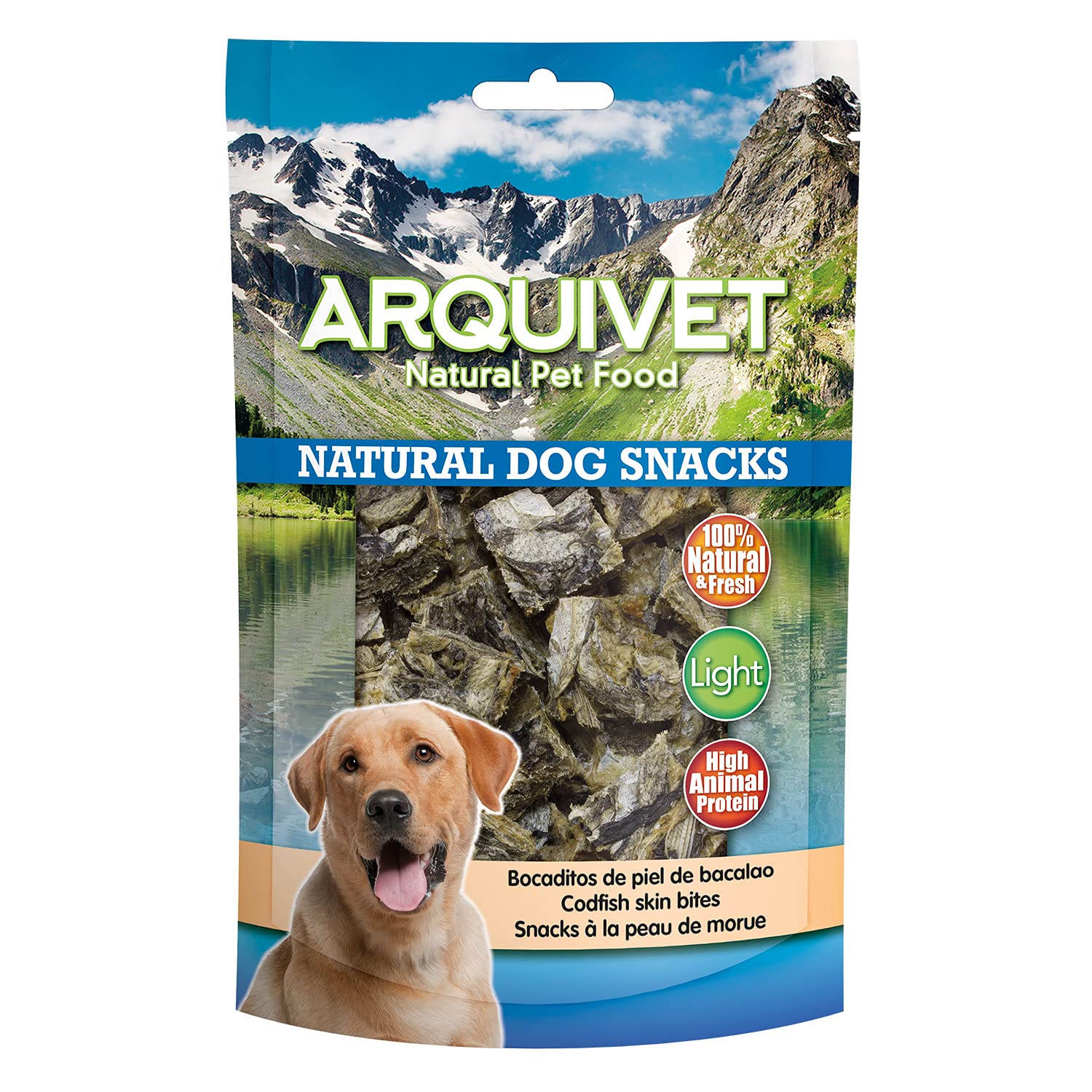 Arquivet Pack 12 Unidades Snack Bocaditos de Piel de Bacalao 70 gr - Natural Dog Snacks - 100% Natural - Chuches, premios, golosinas para Perros - Producto Light - Muy Rico en nutrientes
