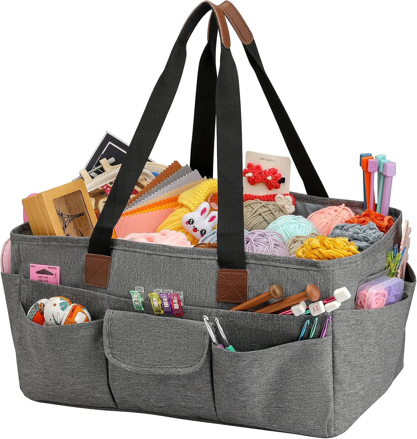 LOOEN Grey Craft Organizer Tote Bag with Multiple Pockets