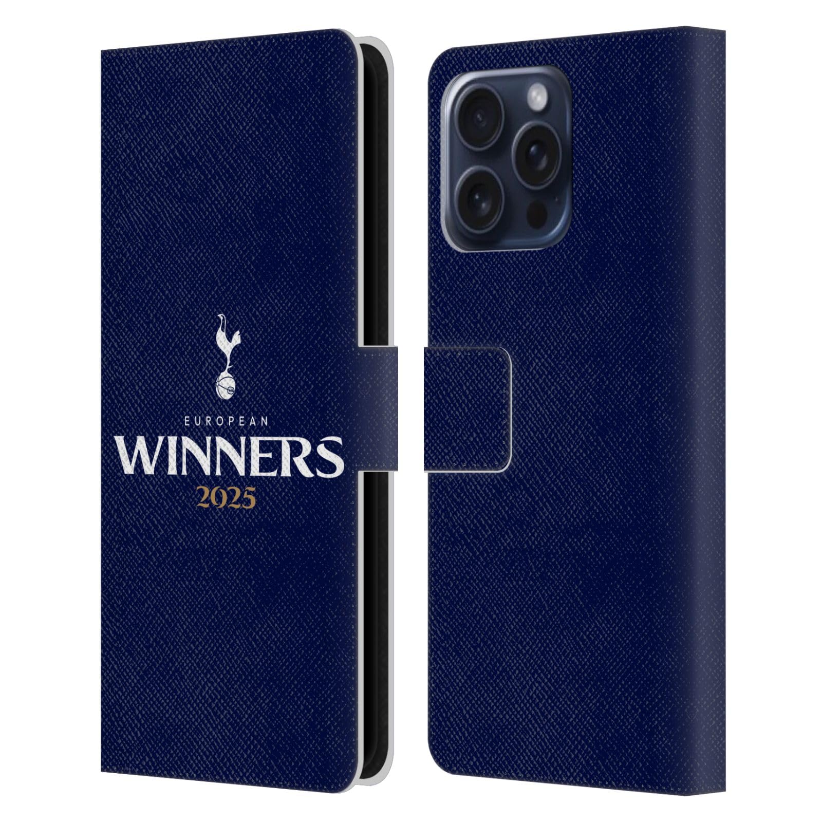 Head Case Designs Officially Licensed Tottenham Hotspur F.C. Blue 2025 European Winners Leather Wallet Case Compatible With Apple iPhone 16 Pro Max