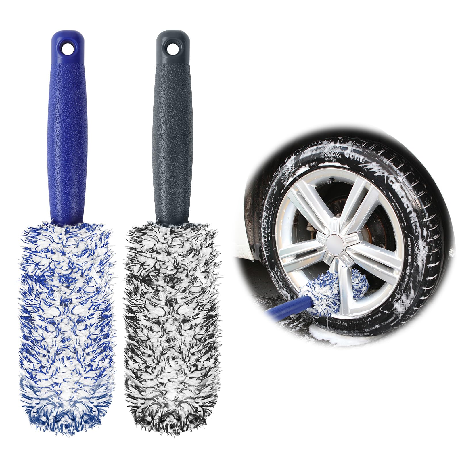 URAQT Zweiteiliges Mikrofaser Felgenbürsten Set, Geeignet für Leichtmetallfelgen, 30 cm Professionelle Felgenreinigungsbürste, aus hochwertigem Mikrofasermaterial, reinigt die Felgen schonend