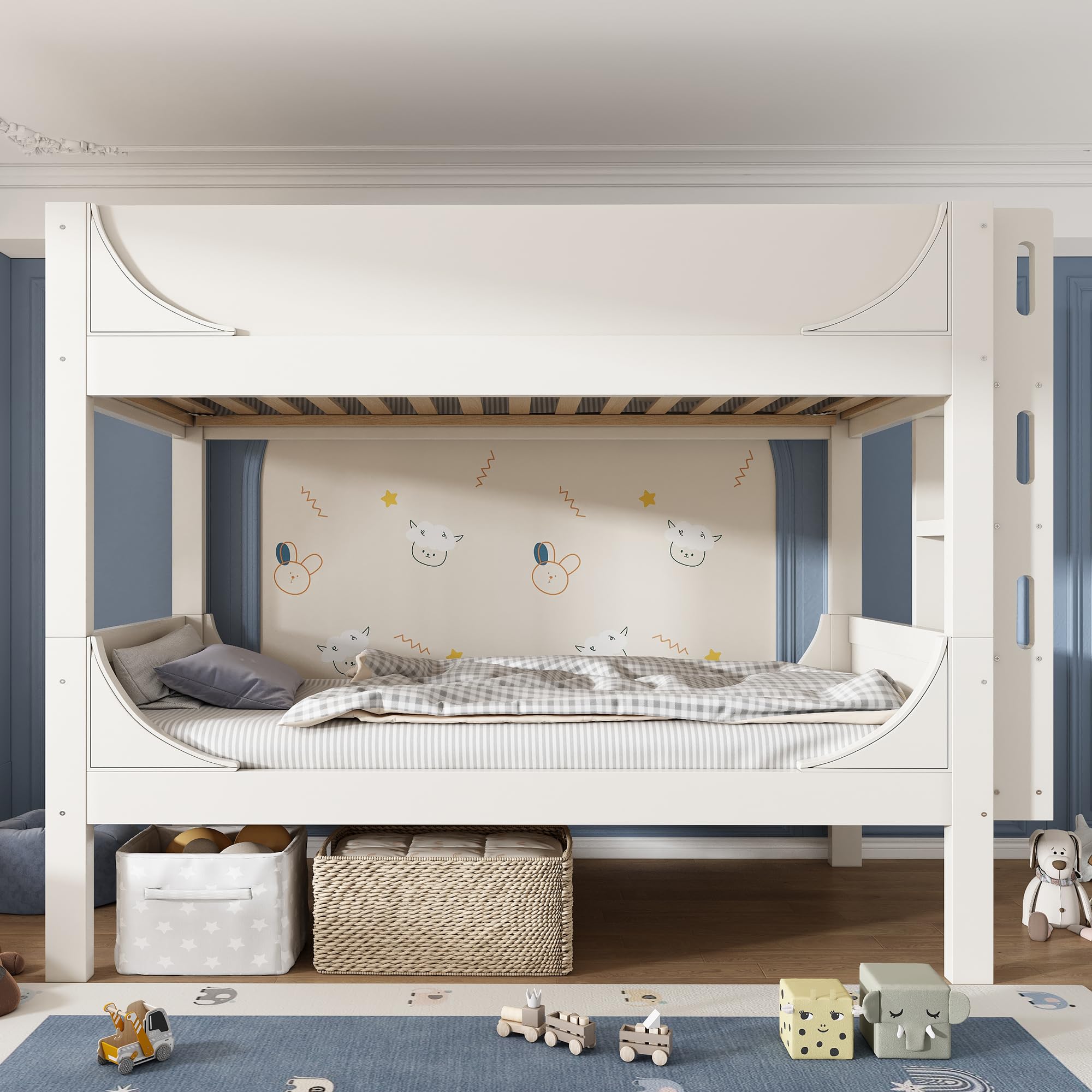 ModernLuxe Trennbares Etagenbett Hochbett 90x200, Kinder Etagenbett mit Leiter am Kopf-/Fußende,aus 1 Bett Werden 2 Einzelbetten, Massivholz, Weiß,ohne Matratze