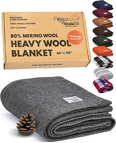 Woolly Mammoth Woolen Co. - Manta de lana merino extra grande para campamento, equipo perfecto para exteriores, rollo de cama para Bushcraft,