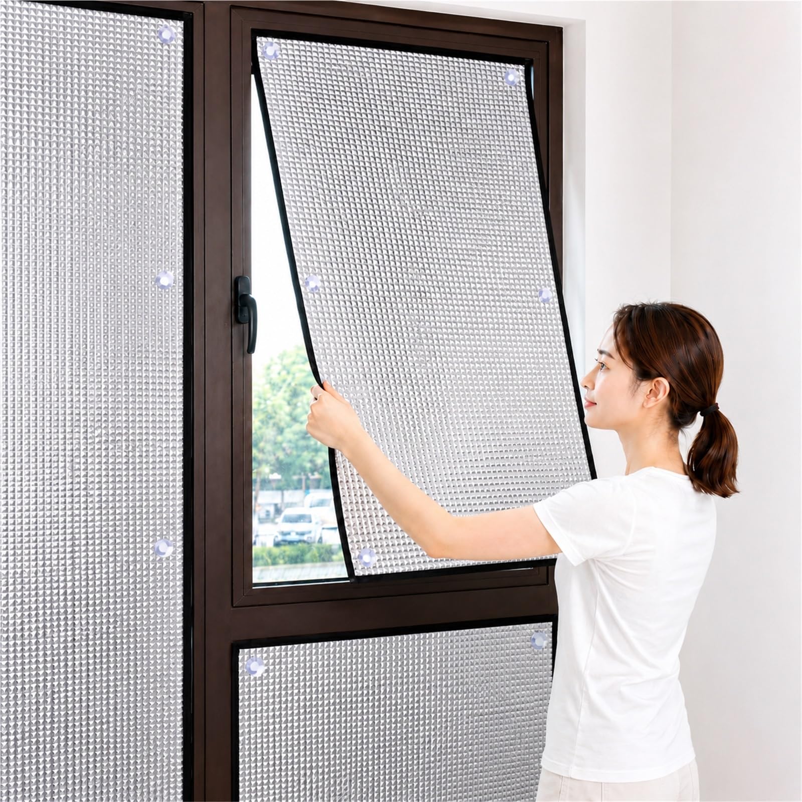 Heat Reflective Window Film 6mm, Thermal Window Film Insulation Blackout & Sun Protection, Window Heat Reflector Double Aluminum Foil, Anti UV for Sunroom, RV, Home(110 x 180cm)