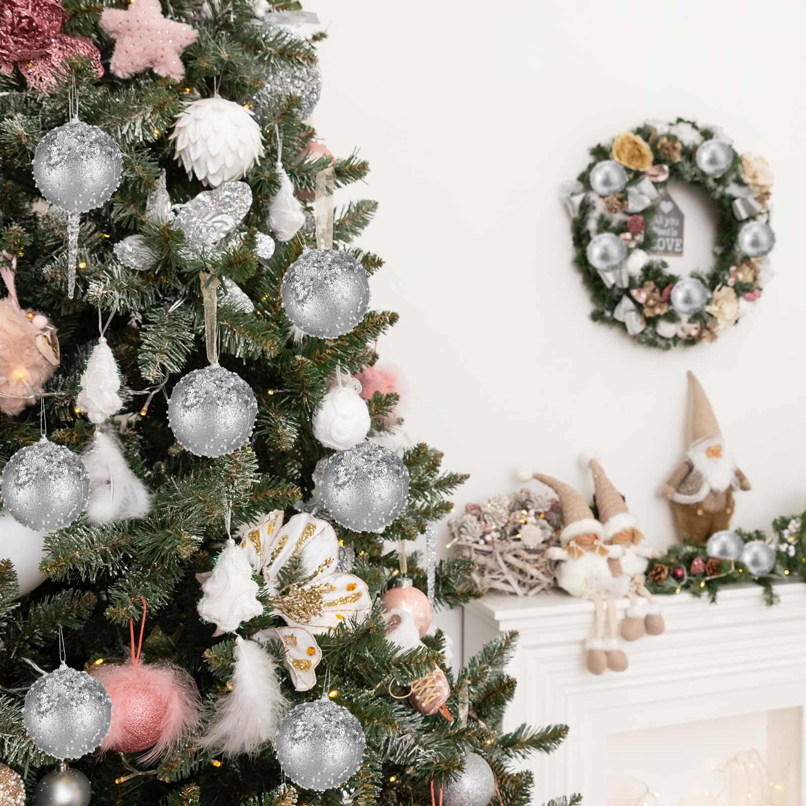 Vercraft Juego de 12 bolas de Navidad de 3 pulgadas, bolas de lentejuelas con purpurina, bolas de árbol de Navidad, inastillables, decorativas, juego de bolas colgantes de Navidad para decoración