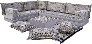 arabicsofa Gray Oriental Arabic Jalsa Floor Seating Handmade Modular Floor Cushion
