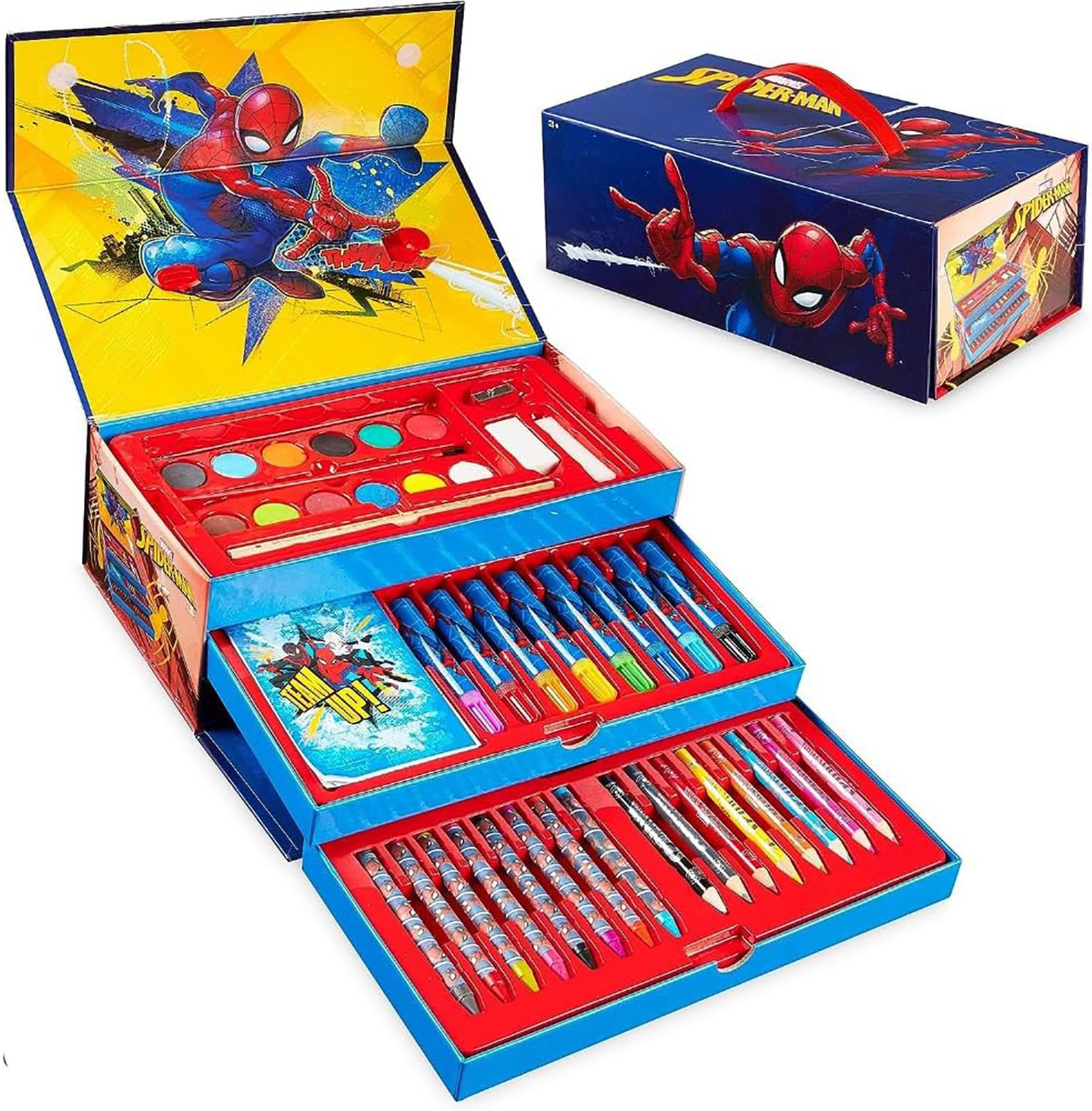 Clondo Maletín de Colores para niños con Rotuladores con 52 piezas, Para Spiderman Fan, Ceras, Kit de Dibujo y Pintura