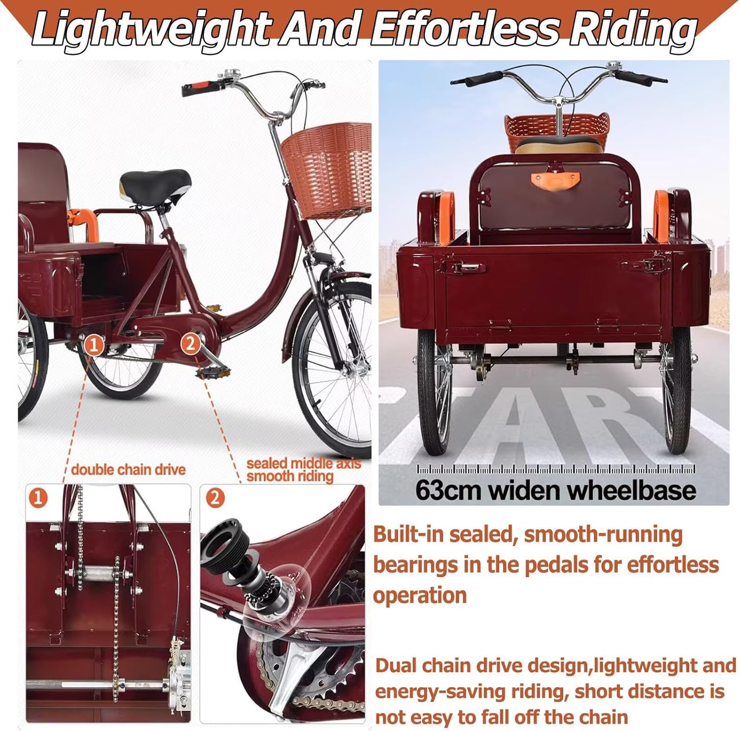 3 Wheel Cruiser Bike with Foldable Cover Seat for Carry Passenger and Cargo,Adjustable Seat Post,20" All-Terrain Wheels,Adult Tricycle with Front Suspension,Dual Cahin Drive Trike