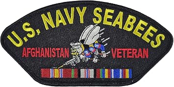 U.S. Navy Seabees Afghanistan Veteran with BEE and Service Ribbons Patch - Great Color - Veteran Family-Owned Business