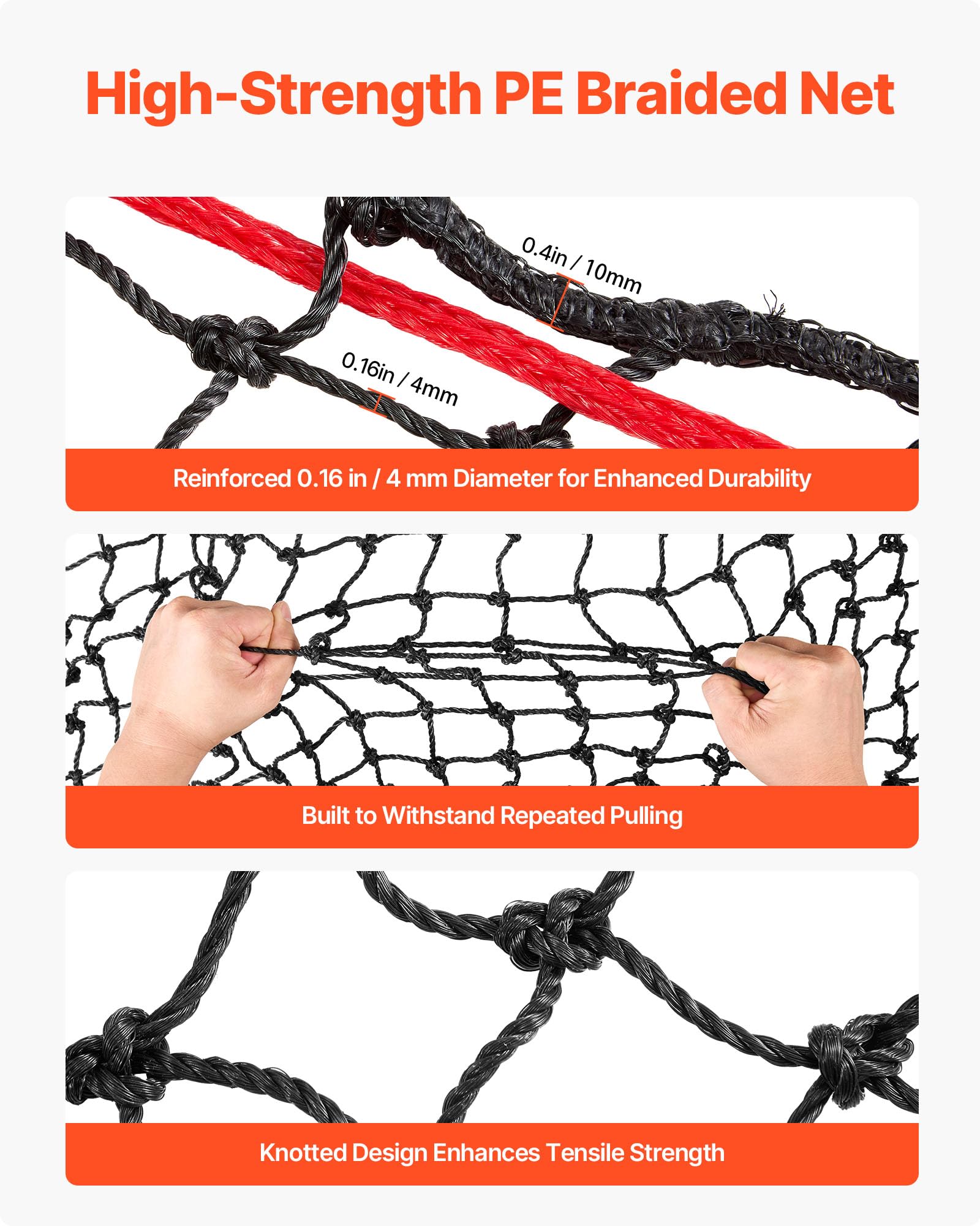 VEVOR Rete per Balle di Fieno Rotonde 1,5 x 1,5 x 1,5 m, Fori da 44,45 x 44,45 mm, Materiale PE, Design con Annodamento Rinforzato, Navetta per Aghi, Spago di Riparazione, Borsa per la Conservazione