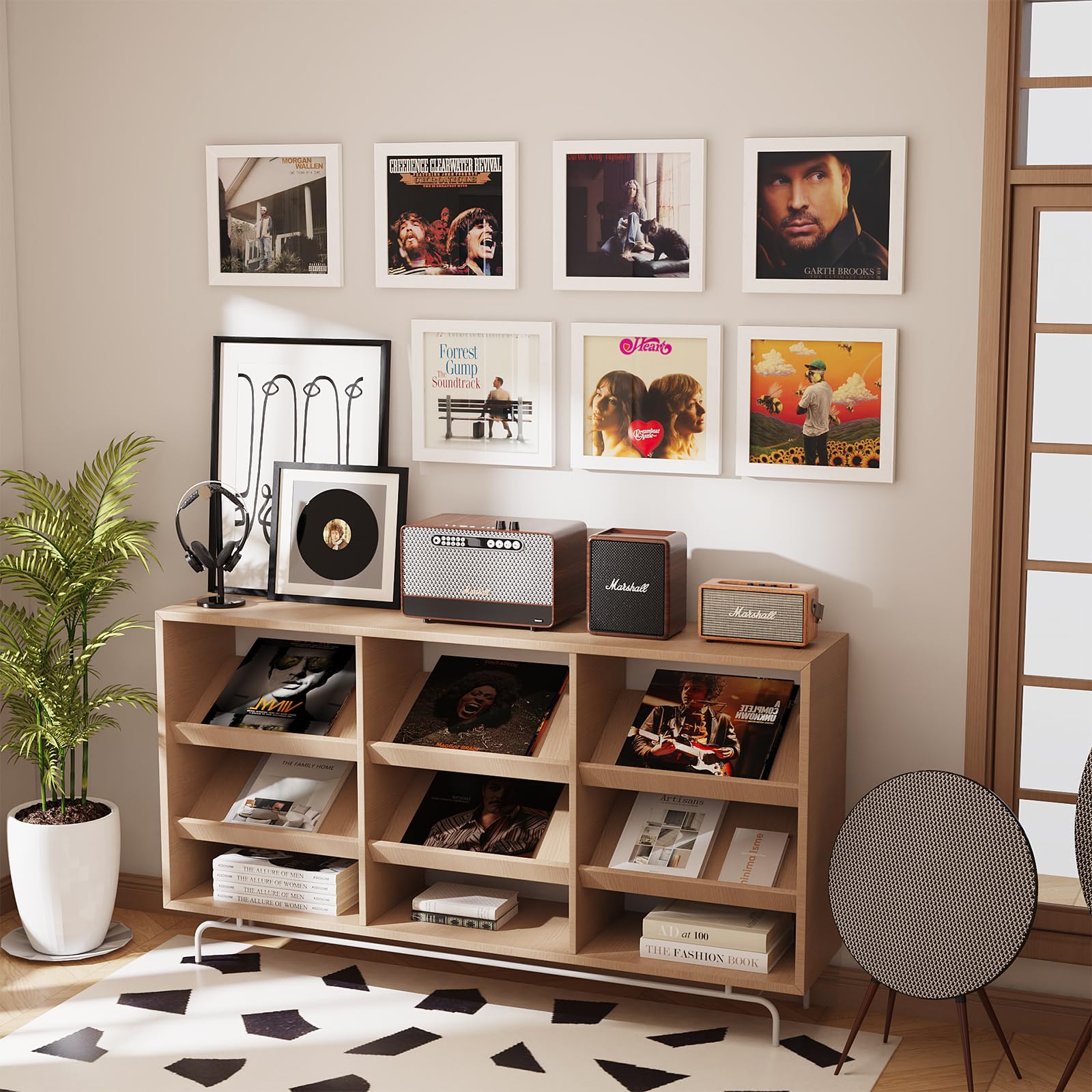 4 Piezas Caja Vinilos, Estante de Pared de Vinilo, Vintage Madera Marco para Soporte Discos, Expositor Discos de Vinilo para 12x12 Pulgadas Discos LP (Juego de 4/Blanco)