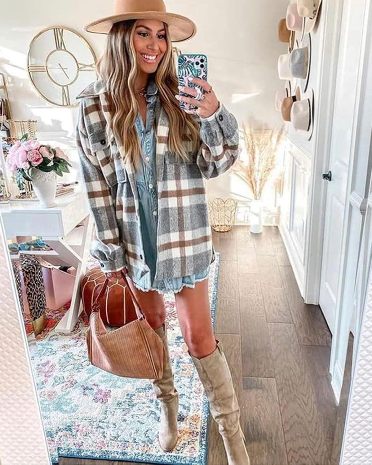 Blansdi Womens Flannel Shacket Plaid Button Down Long Sleeve Shirts Jacket Coats Fall Outfits Fashion Clothes 2025 - Image 4