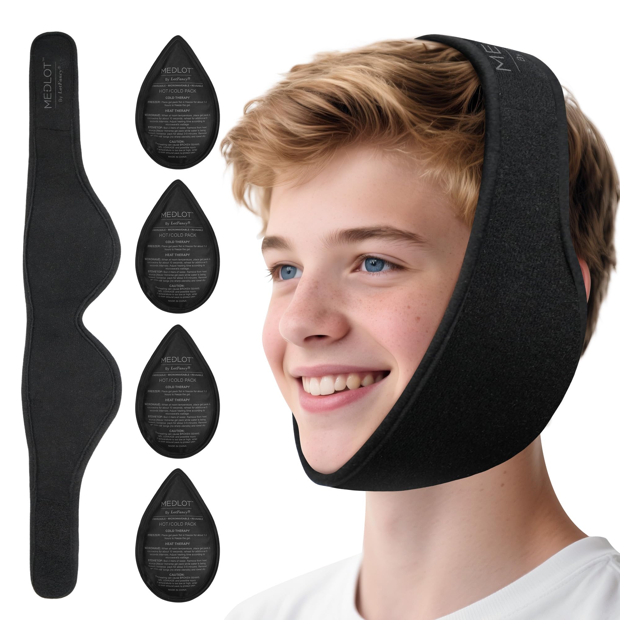Photo 1 of LotFancy Wisdom Teeth Ice Pack Head Wrap with 4 Gel Packs