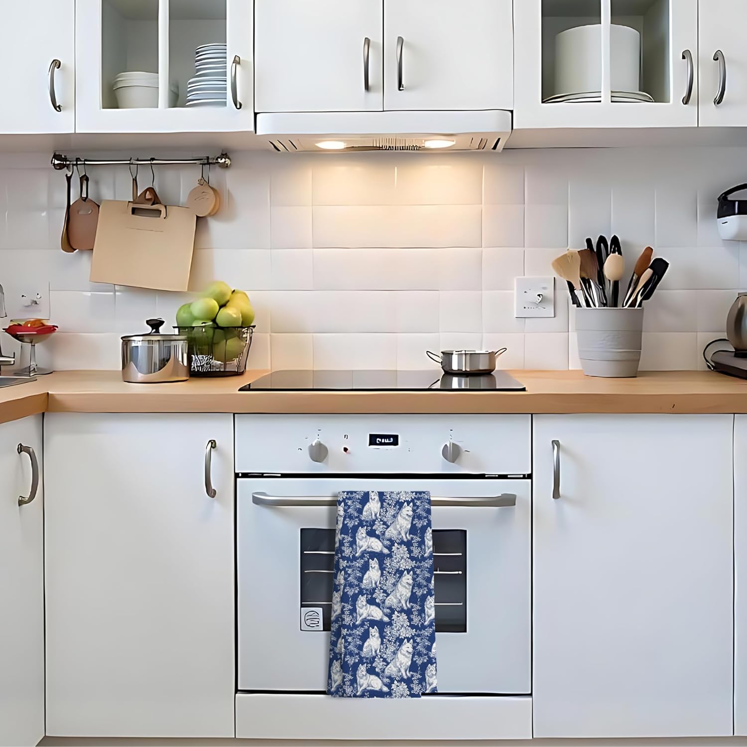 Siberian Husky Dog Gifts for Blue Chinoiserie Floral Decor Kitchen Towels，Blue and White Grandmillennial Husky Dog Decorative Dish Tea Towels for Bathroom,16x24 Inch - Image 4