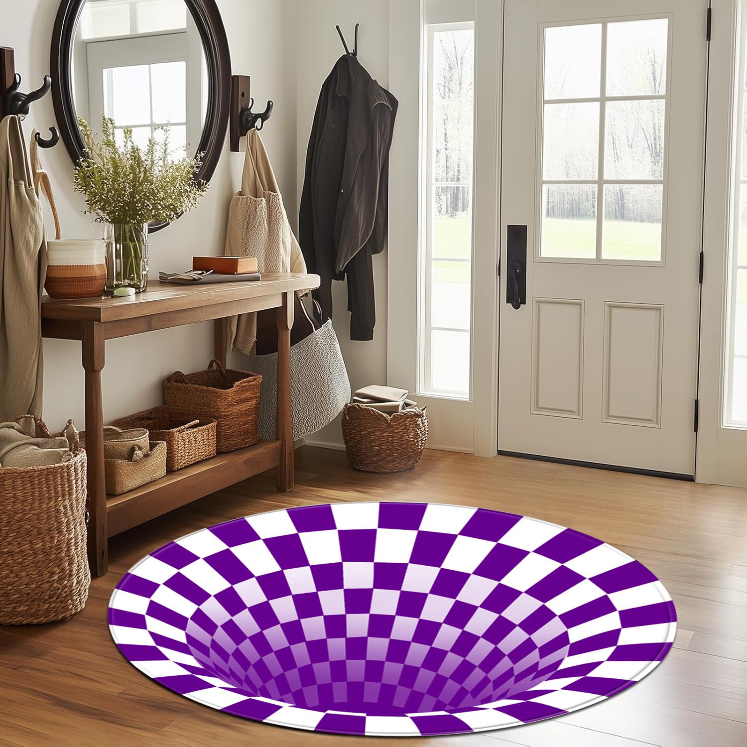 Dywan Illusion 3D,Nowoczesne Geometryczne Okrągłe Maty i Dywany,Zmywalne,Antypoślizgowe Małe Dywaniki Okrągłe,Dywaniki Dekoracyjne do Domu do Salonu,Sypialni,Pokoju Zabaw, Biura,B,80cm