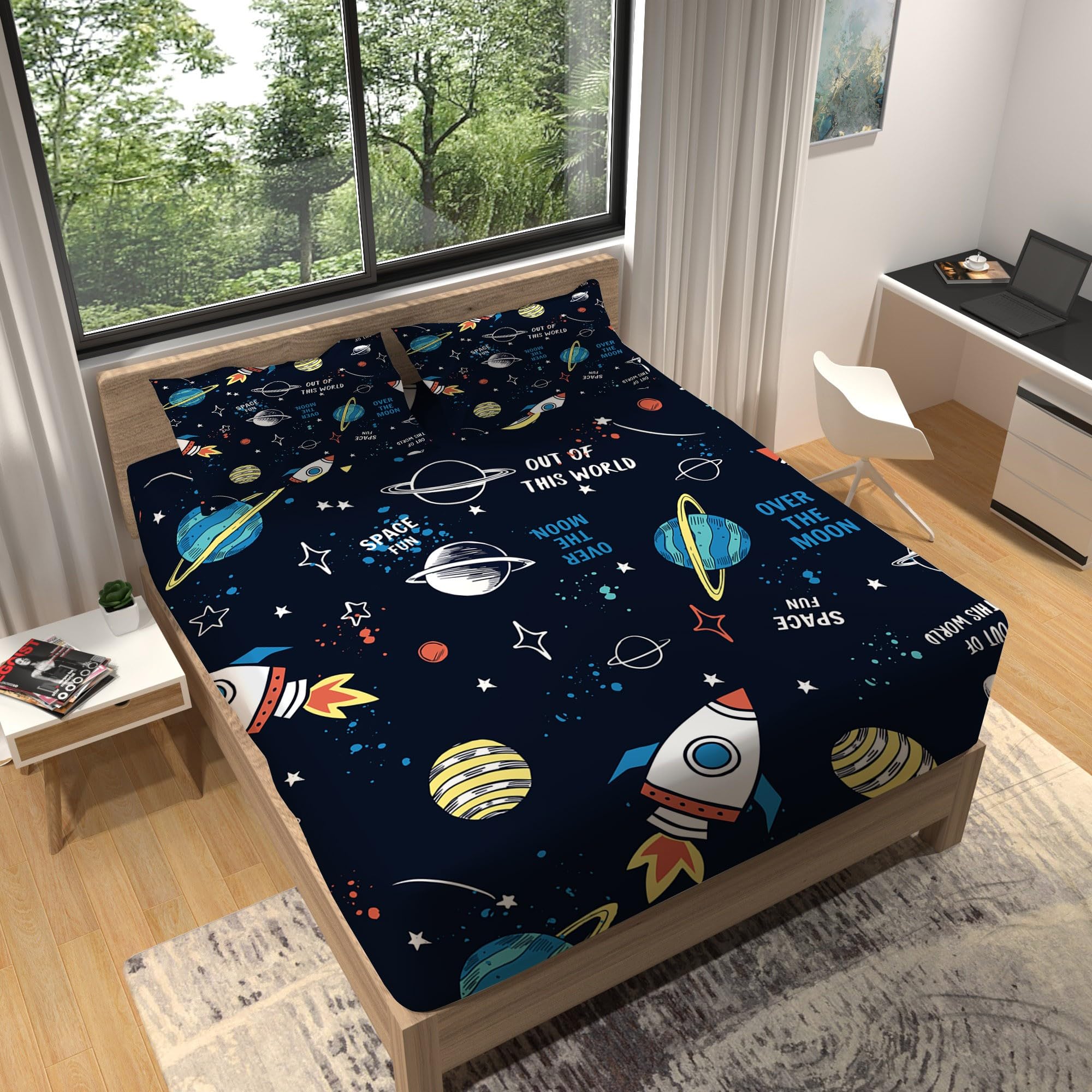 Sabanas 90x190 cm Infantil Planeta Cósmico Juego de Cama para Niños, Sabana Bajera Ajustable Moderna para Adolescentes y Infantil, Ropa de Cama para Casa Dormitorio