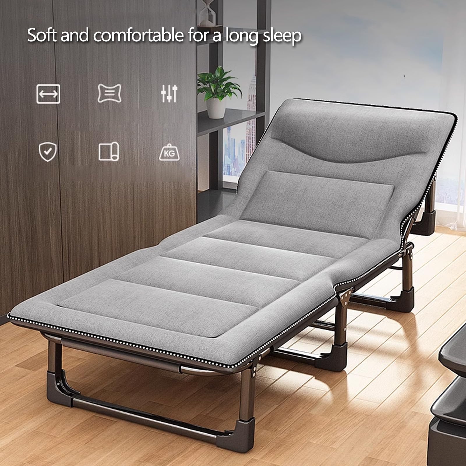 Łóżko Składane z Materacem en 3D Comfort Hoofdsteun Gastenbed Verstelbaar in 4 Posities Składane Łóżko Polowe Dla Dorosłych Geen Installatie Nodig(C,190 * 68 * 30cm)