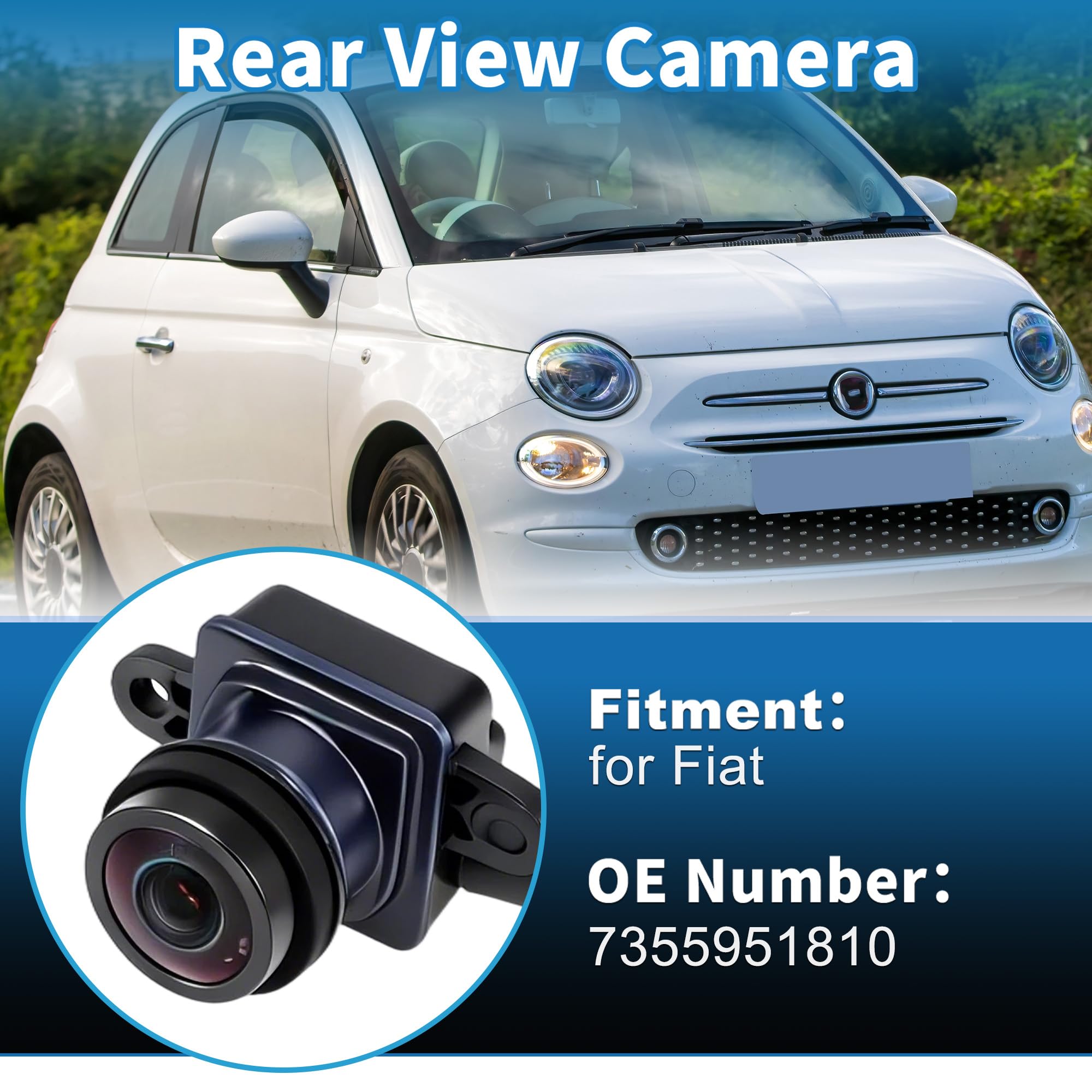 A ABSOPRO Cámara de Visión Trasera para Fiat, OE 7355951810 | Cámara de Marcha Atrás, Clasificación de Impermeabilidad IP68, Ángulo de Visión 170°, Resolución de Cámara 1920x1080
