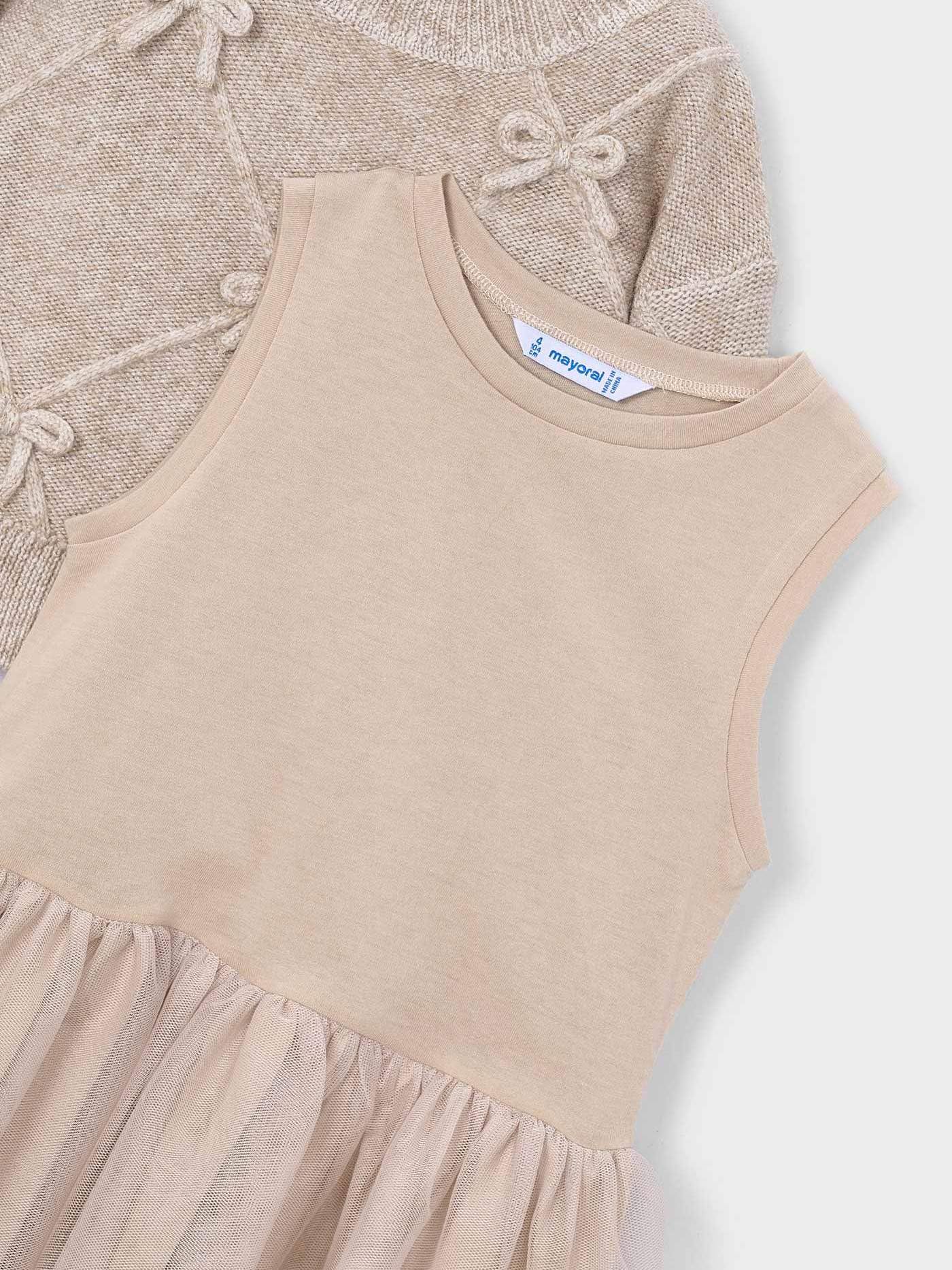 Mayoral Vestido Tricot Combinado Lazo para niña Hojaldre v