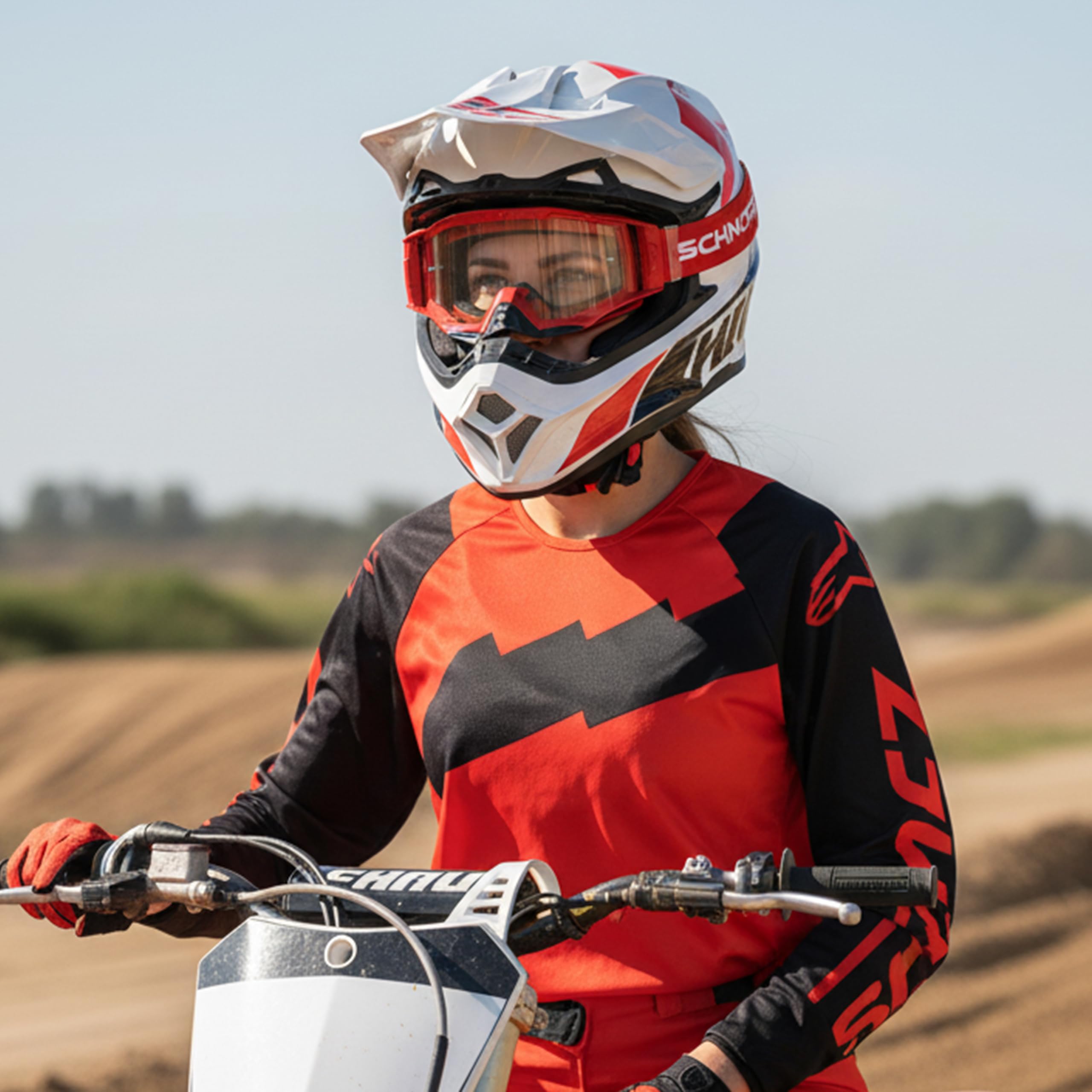 SCHNORR MX Neo Motocross Goggles Clear Lens Anti Fog Tear-Off + Vetro di ricambio Argento