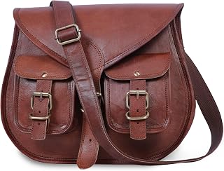 13 inch Real Leather Crossbody Purses for Women Handmade Cute Top Handle Shoulder Crossover Ladies Handbags Vintage Brown Leather Purse Saddle Satchel Bag