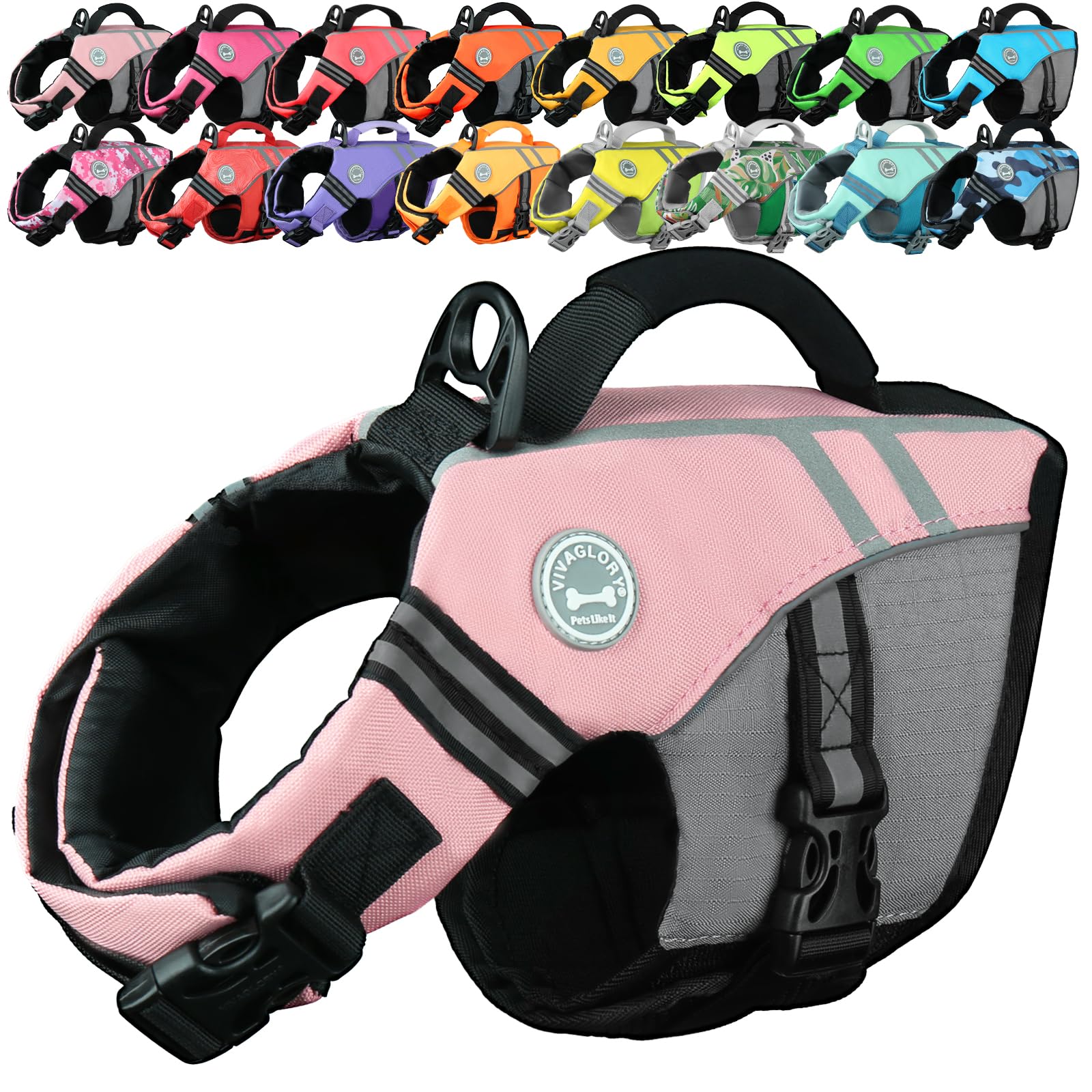 VIVAGLORY Sports Style Dog Life Vest, Dog Life Jacket for Swimming & Boating, Ripstop & Buoyancy for Puppy Doggy, Lifejacket with Handle, XS, Sakura