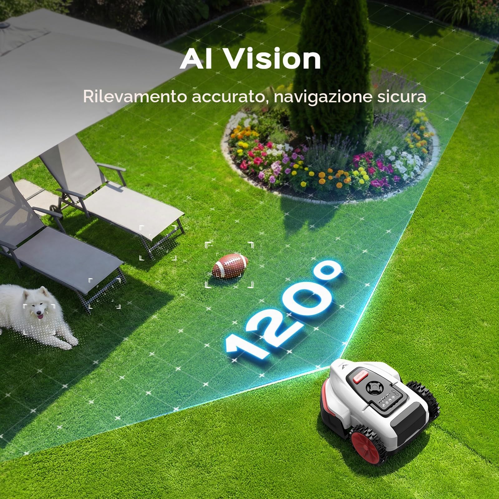 V3 Robot Tagliaerba Senza Filo Perimetrale, Navigazione AI con Visione, Controllo tramite App, Funzionamento Silenzioso, per Giardini fino a 100 m²