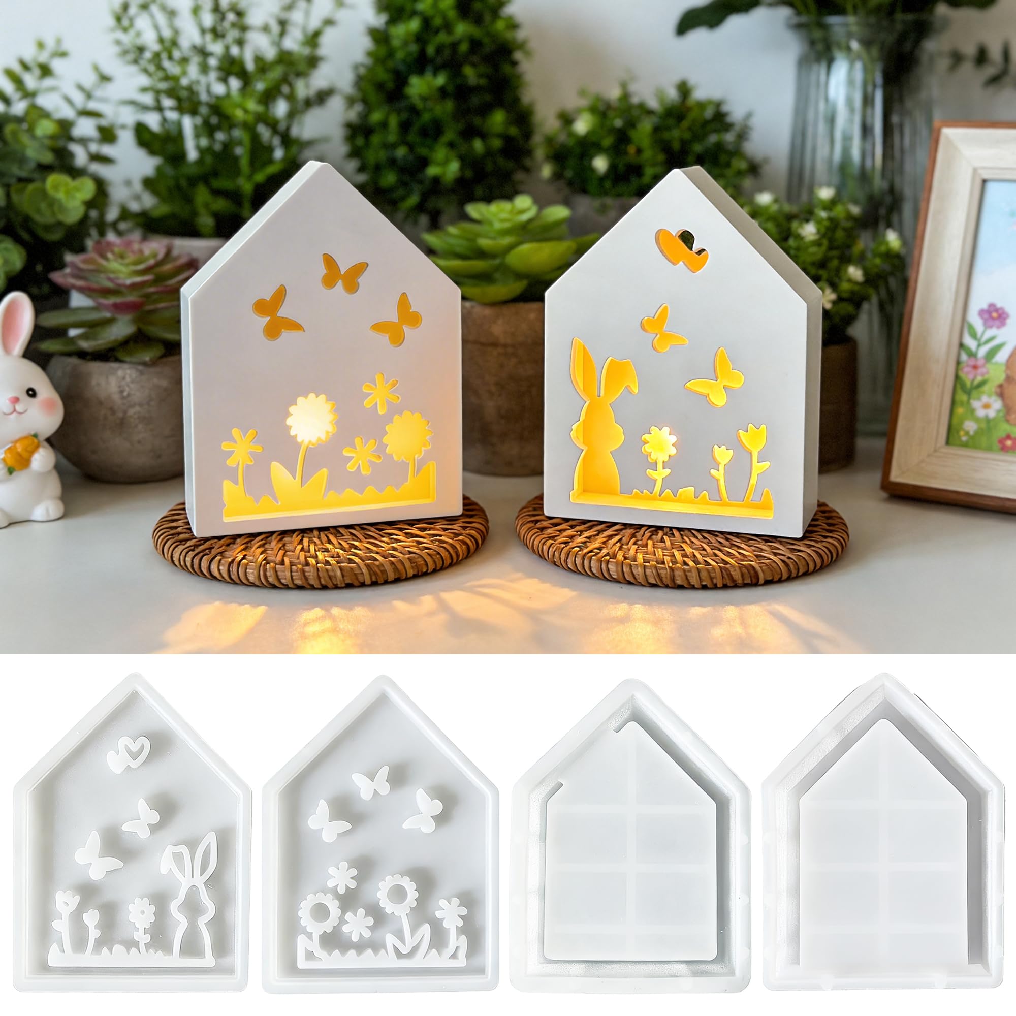 3 Stück Silikonform Gießformen Ostern,Silikonform ostern,DIY Hasen silikon form ostern Frühling for Gips für DIY Os-terdeko Handwerk Ostergeschenke-E