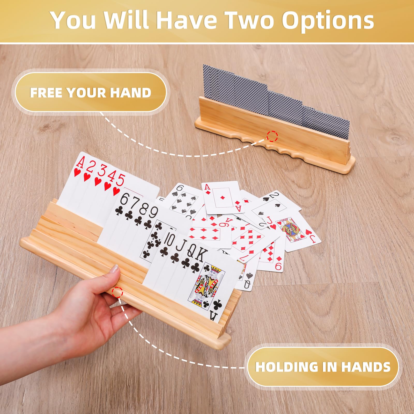 Portatarjetas para jugar a las cartas, 2 piezas, diseño de ranura de mano para un agarre cómodo, soporte de madera para adultos, personas mayores, niños 5