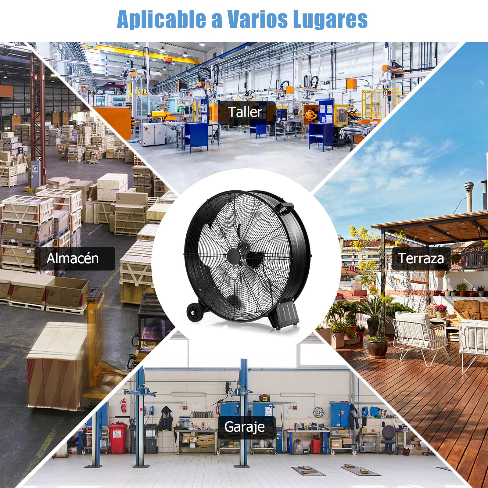GOPLUS Ventilador Industrial 180W, Ventilador de Suelo de Diámetro 65CM, Viento de Pie con 3 Velocidades, Viento Potente con Asa y 2 Ruedas de Transporte, Botón de Ajuste, Mango Lateral (Negro)