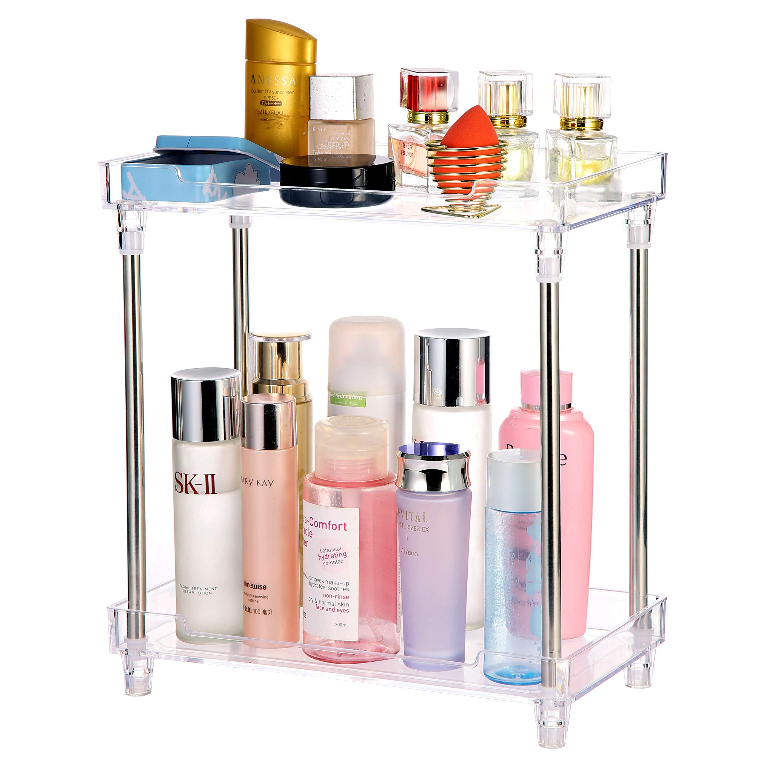 YIEZIBathroom Organiser Countertop, 2-Tier Vanity Tray Corner Shelf for Cosmetic Perfume Skincare Bathroom Supplies and More, Acrylic Organizer in Vanity Dresser Bathroom, kitchen and More